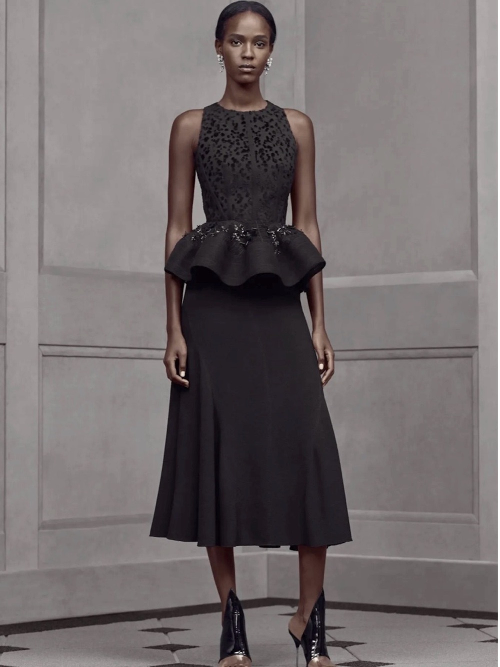 Luxury Balenciaga Paris Black Couture Runway Peplum Top collectible FR40 NWOT